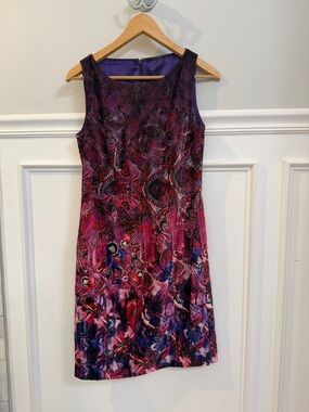 T Tahari Purple and Pink Floral-Patterned Sleeveless Sheath Dress